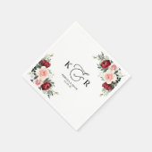 Elegant Monogram Burgundy Blush Floral Servet (Hoek)