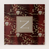 Elegant Monogram Burgundy Marsala Floral Legpuzzel (Horizontaal)