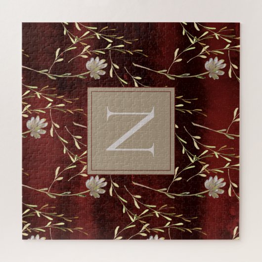 Elegant Monogram Burgundy Marsala Floral Legpuzzel (Horizontaal)