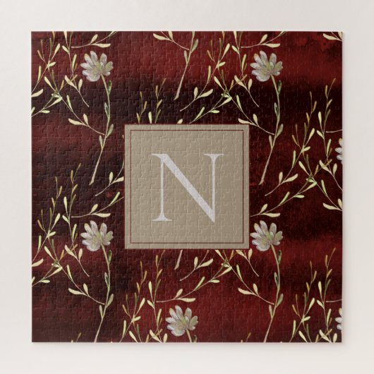 Elegant Monogram Burgundy Marsala Floral Legpuzzel (Verticaal)