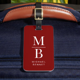 Elegant Monogram Burgundy Red Bagagelabel