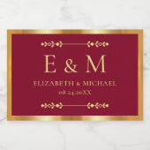 Elegant Monogram Burgundy Red Save the Date Mini Sparkling Wijnetiket (Enkel label)