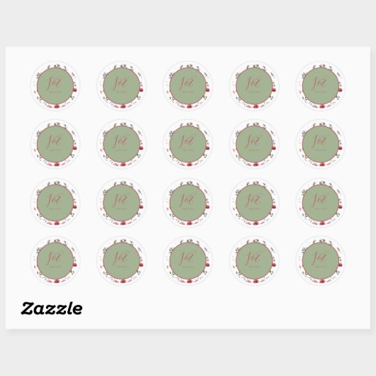 Elegant Monogram Burgundy Rozen & Sage Green Ronde Sticker (Vel)