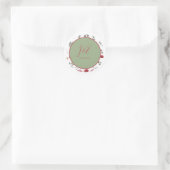 Elegant Monogram Burgundy Rozen & Sage Green Ronde Sticker (Tas)