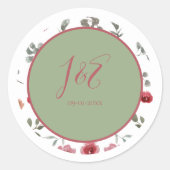 Elegant Monogram Burgundy Rozen & Sage Green Ronde Sticker (Voorkant)