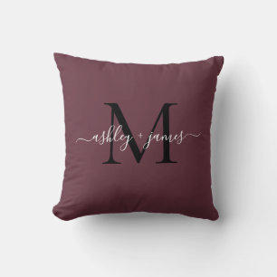 Elegant Monogram Burgundy Script Names Wedding Kussen