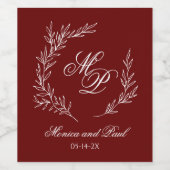 Elegant Monogram burgundy wine label Wijn Etiket (Enkel label)