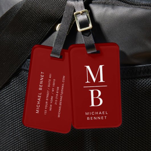 Elegant Monogram Burgundyrood Bagagelabel