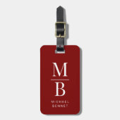 Elegant Monogram Burgundyrood Bagagelabel (Voorkant verticaal)