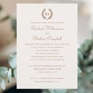 Elegant Monogram Burnt Sinaasappel Bruiloft Kaart