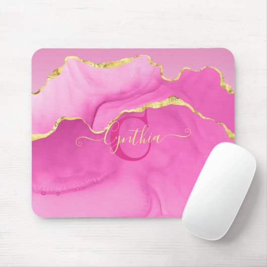 Elegant monogram "C" roze gouden agaat steen Muismat (Met muis)