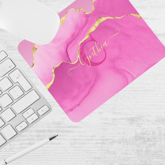 Elegant monogram "C" roze gouden agaat steen Muismat