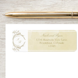 Elegant Monogram Champagne Waterverf Wedding Etiket