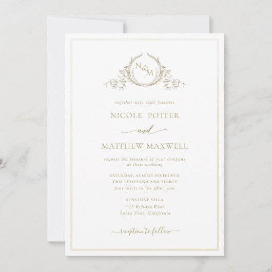 Elegant Monogram Champagne Waterverf Wedding Kaart (Voorkant)