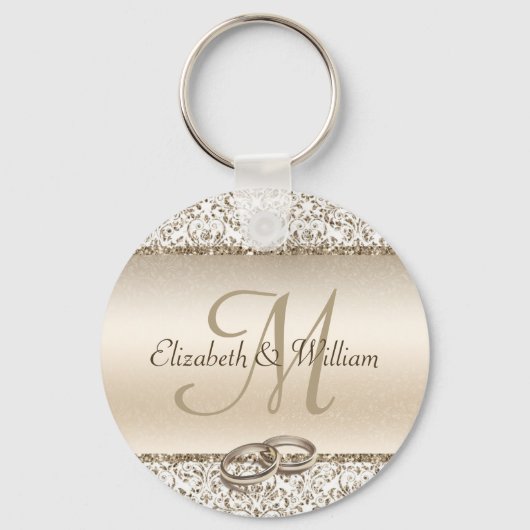 Elegant Monogram Champagne Wedding Favor Sleutelhanger (Voorkant)