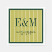 Elegant Monogram Chartreuse Streeppatroon Trouwfee Servet (Voorkant)