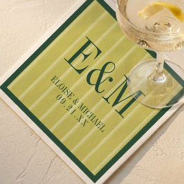 Elegant Monogram Chartreuse Streeppatroon Trouwfee Servet
