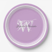 Elegant monogram chique mauve en witte bruiloft papieren bordje (Voorkant)