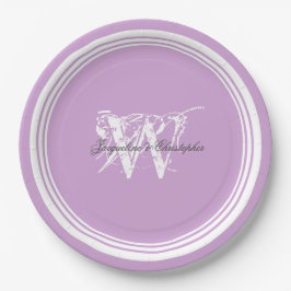 Elegant monogram chique mauve en witte bruiloft papieren bordje