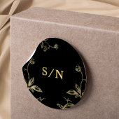 Elegant monogram chique modern goud zwart bruiloft ronde sticker
