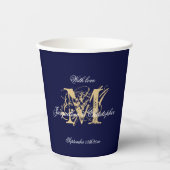 Elegant Monogram Chique Script Navy Blauw Bruiloft Papieren Bekers (Voorkant)