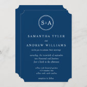 Elegant Monogram Circle Navy Blue Wedding Kaart (Voorkant / Achterkant)