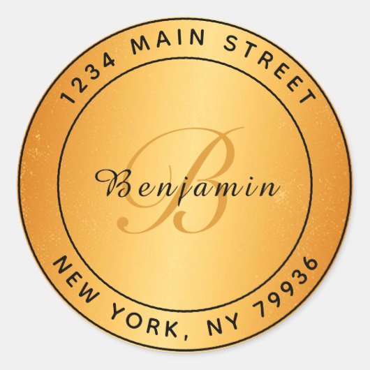 Elegant Monogram Circulair Retouradres Goud Ronde Sticker (Voorkant)