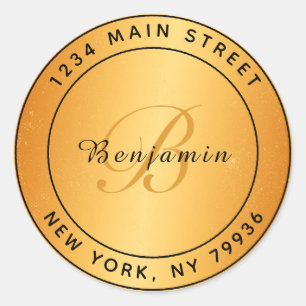 Elegant Monogram Circulair Retouradres Goud Ronde Sticker