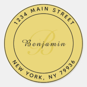 Elegant Monogram Circulair Retouradres Goud Ronde Sticker