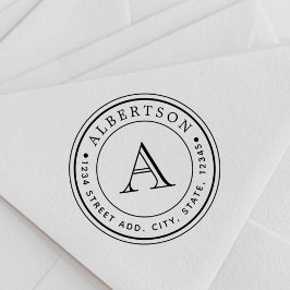 Elegant Monogram Circular Return Address Name Zelfinktende Stempel