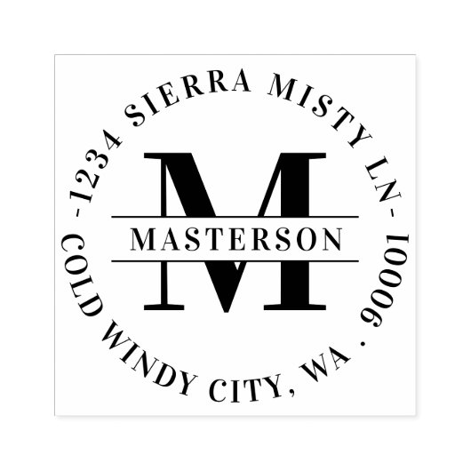 Elegant Monogram Circular Return Address Rubberstempel (Afrduk)