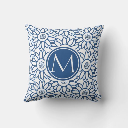 Elegant Monogram Classic Blue Sunflower Kussen (Achterkant)