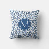 Elegant Monogram Classic Blue Sunflower Kussen (Voorkant)