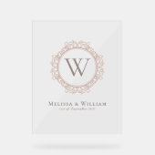 Elegant Monogram Classic Initiaal Bruiloft Acryl Bord (Voorkant)