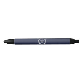 Elegant Monogram Classic Laurel WreatBlue Pen