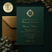 Elegant Monogram Classic Luxe Emerald Green Gold Folie Uitnodiging