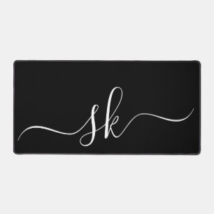 Elegant Monogram Classic Minimaal Zwart-Wit Bureaumat