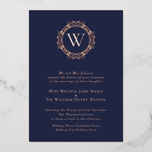 Elegant Monogram Classic Wedding Folie Uitnodiging (Voorkant)