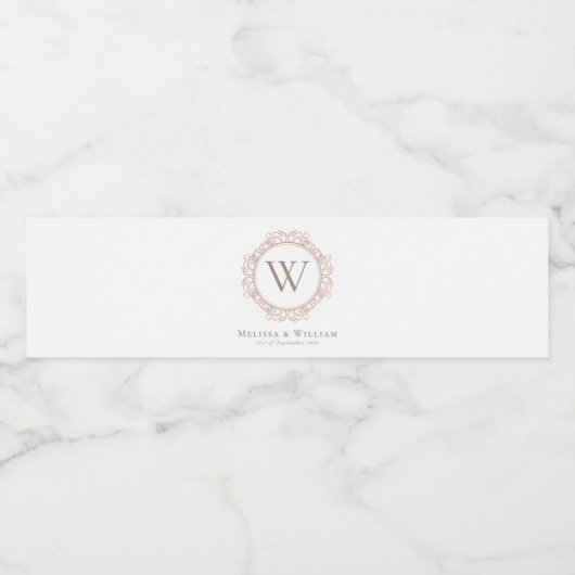 Elegant Monogram Classic Wedding Waterfles Etiket (Enkel label)