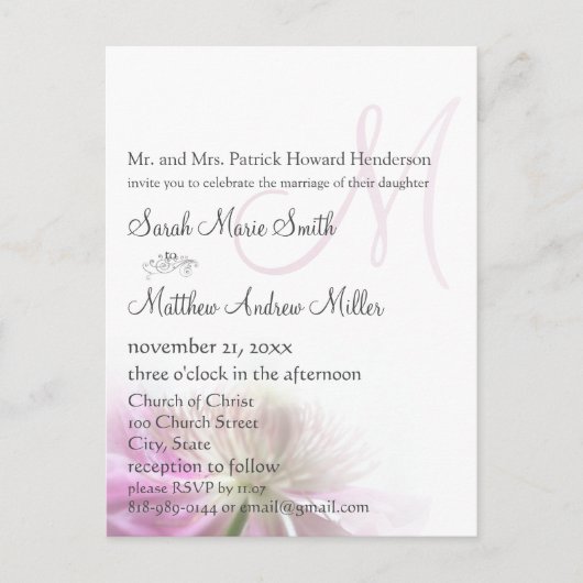 Elegant Monogram Clematis bruiloft uitnodiging Briefkaart (Voorkant)
