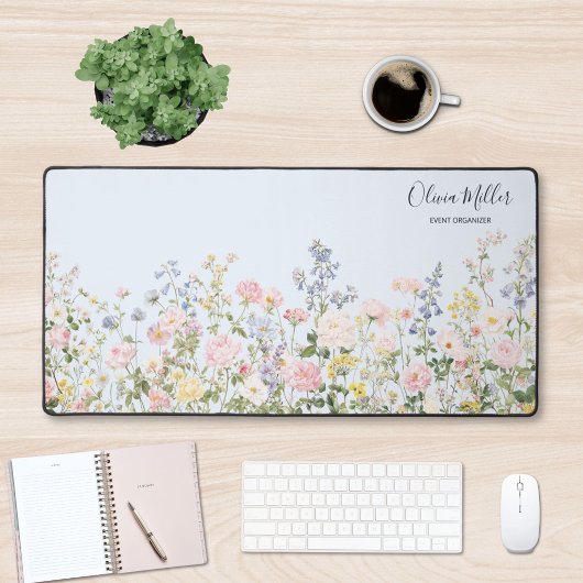 Elegant Monogram Colorful Flower Garden Floral Bureaumat