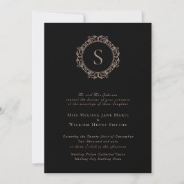 Elegant Monogram Copper Blush Black Wedding Kaart