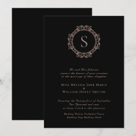 Elegant Monogram Copper Blush Black Wedding Kaart