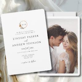 Elegant Monogram Copper Earthy Botanical Photo Kaart