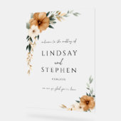 Elegant Monogram Copper Earthy White Wedding Acryl Bord (Hoek)