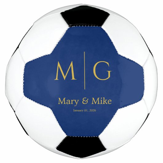 Elegant Monogram Couple Name Navy Voetbal (Voorkant)