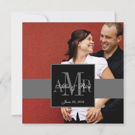 Elegant Monogram Couple Photo Wedding Invitation Kaart (Voorkant)