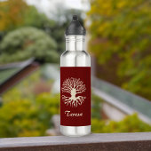 Elegant Monogram Crème Boom des Levens op Bourgond Waterfles