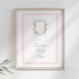 Elegant Monogram Crest Baby Shower Custom 8x10 Poster