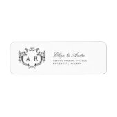 Elegant Monogram Crest Black en White Wedding Etiket (Voorkant)